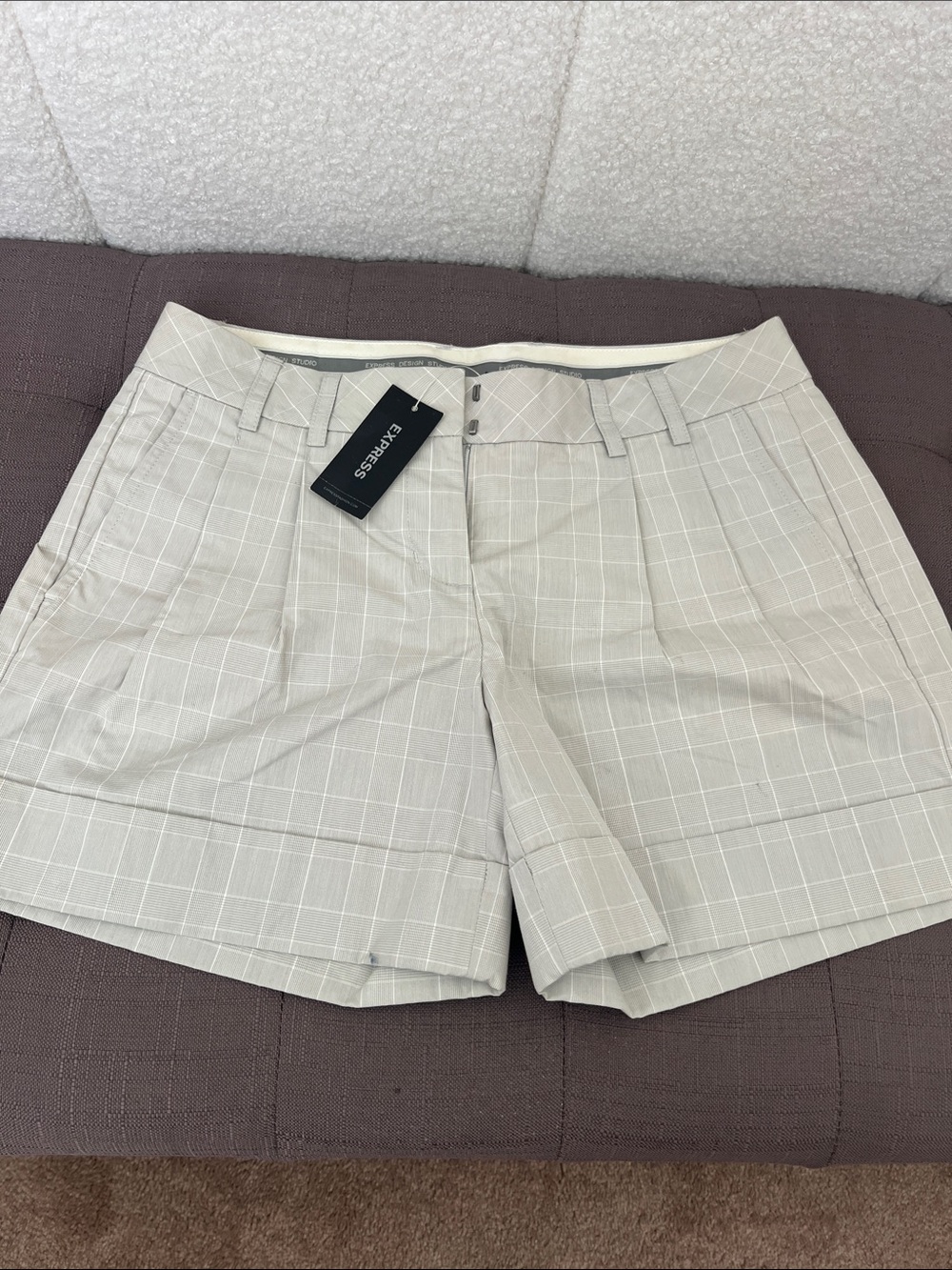 Tailored Windowpane EXPRESS Editor Shorts in Light Gray ~ size 0